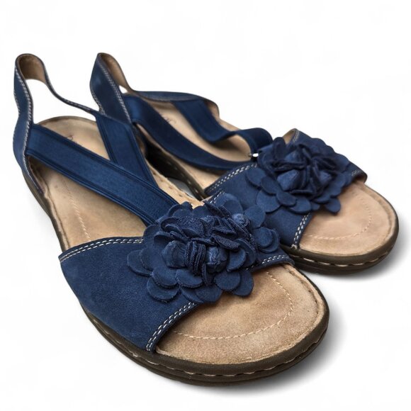 Hotter Molly Blue Suede Sandals Women's Floral Accent Summer Suede Insole 9 - Picture 1 of 11